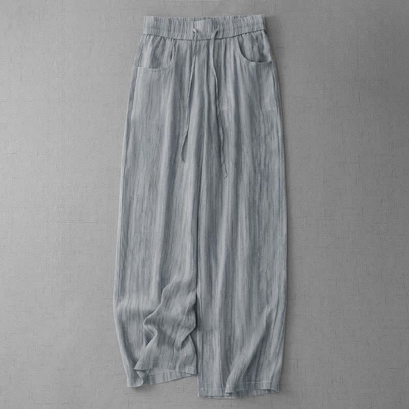 Buddha Stones Pantalones de mujer de corte recto, estilo casual de verano, con cordón ajustable, cintura elástica y rayas, y bolsillos. - Gris claro - US12, UK/AU16, EU44 (3XL) - image 0