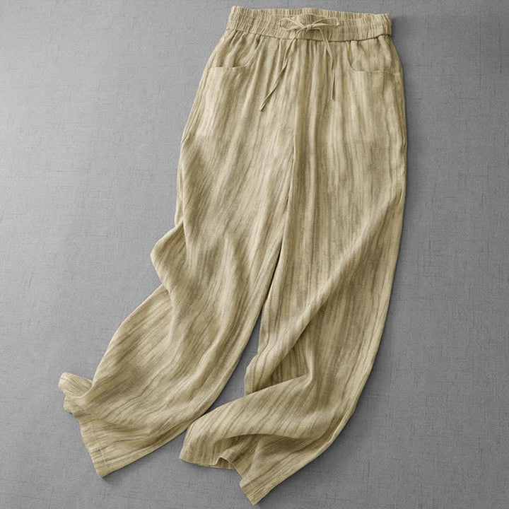 Buddha Stones Pantalones de mujer de corte recto, estilo casual de verano, con cordón ajustable, cintura elástica y rayas, y bolsillos. - image 7