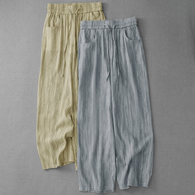 Buddha Stones Pantalones de mujer de corte recto, estilo casual de verano, con cordón ajustable, cintura elástica y rayas, y bolsillos. - image 14