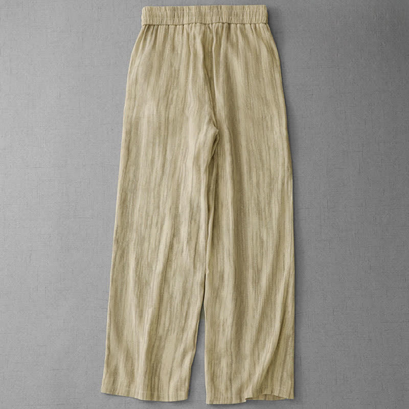 Buddha Stones Pantalones de mujer de corte recto, estilo casual de verano, con cordón ajustable, cintura elástica y rayas, y bolsillos. - image 6