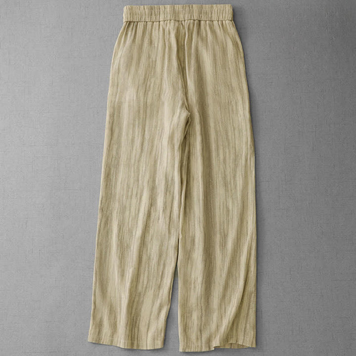Buddha Stones Pantalones de mujer de corte recto, estilo casual de verano, con cordón ajustable, cintura elástica y rayas, y bolsillos. - image 6