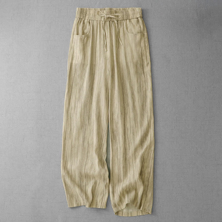 Buddha Stones Pantalones de mujer de corte recto, estilo casual de verano, con cordón ajustable, cintura elástica y rayas, y bolsillos. - Trigo - US12, UK/AU16, EU44 (3XL) - image 5