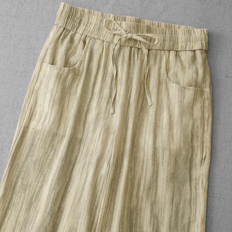 Buddha Stones Pantalones de mujer de corte recto, estilo casual de verano, con cordón ajustable, cintura elástica y rayas, y bolsillos. - image 8