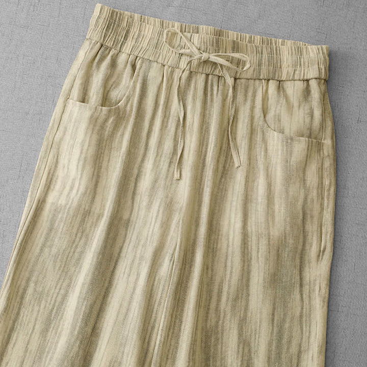Buddha Stones Pantalones de mujer de corte recto, estilo casual de verano, con cordón ajustable, cintura elástica y rayas, y bolsillos. - image 8