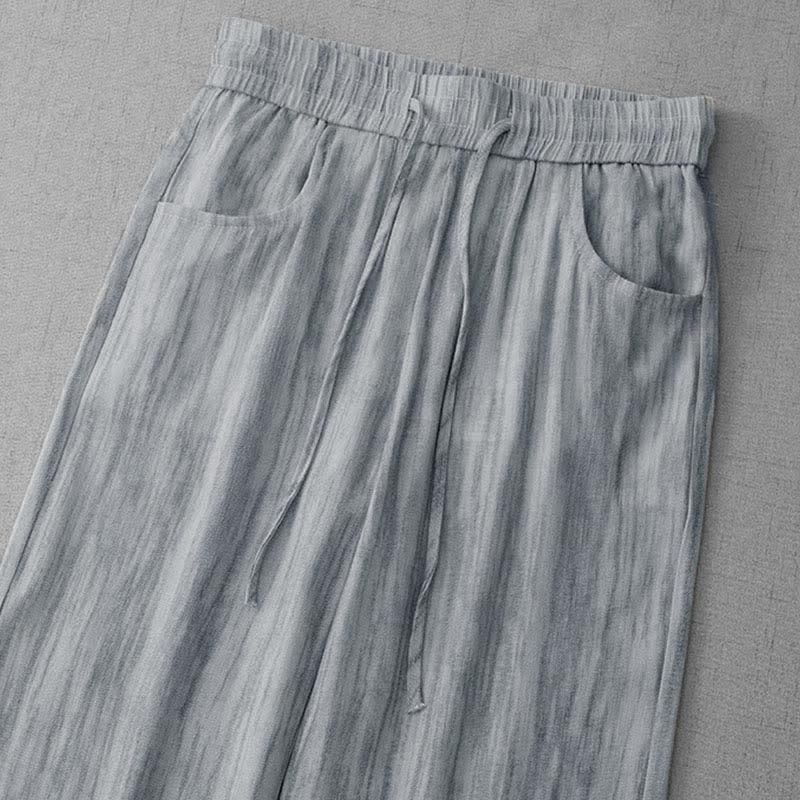 Buddha Stones Pantalones de mujer de corte recto, estilo casual de verano, con cordón ajustable, cintura elástica y rayas, y bolsillos. - image 1