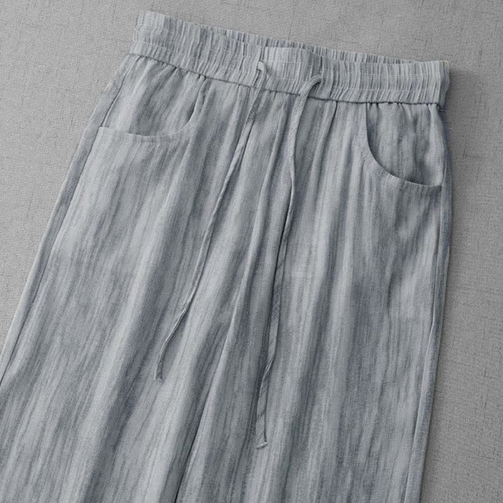 Buddha Stones Pantalones de mujer de corte recto, estilo casual de verano, con cordón ajustable, cintura elástica y rayas, y bolsillos. - image 1