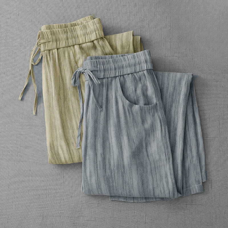 Buddha Stones Pantalones de mujer de corte recto, estilo casual de verano, con cordón ajustable, cintura elástica y rayas, y bolsillos. - image 15