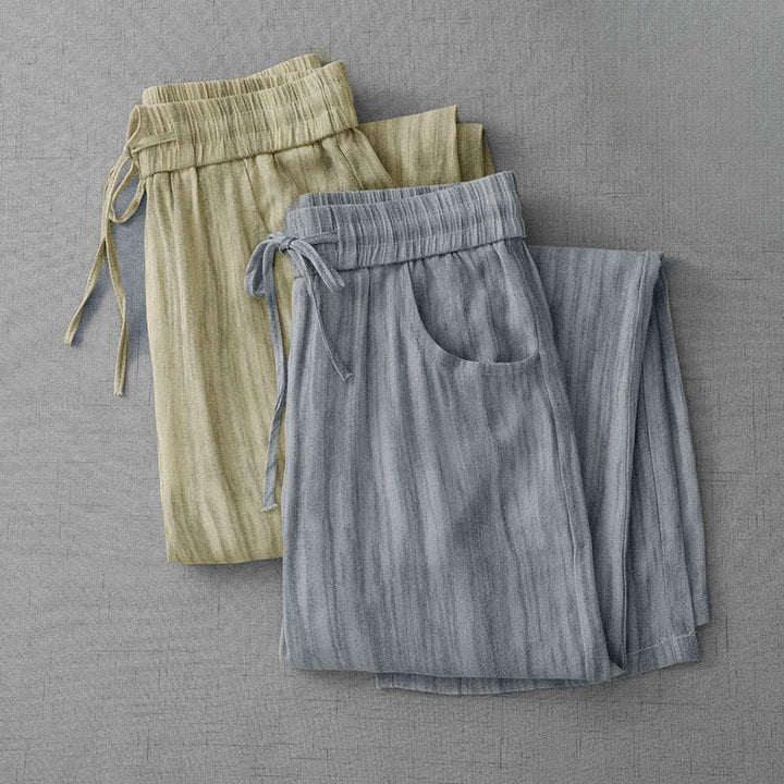 Buddha Stones Pantalones de mujer de corte recto, estilo casual de verano, con cordón ajustable, cintura elástica y rayas, y bolsillos. - image 15