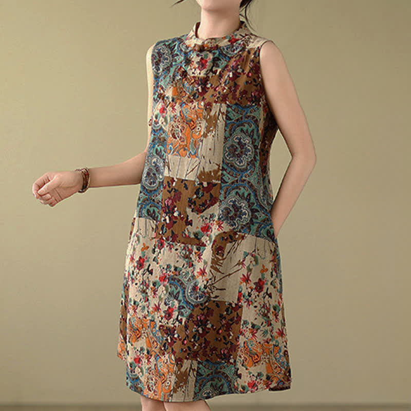 Buddha Stones Vestido de verano sin mangas para mujer con estampado floral paisley y bolsillos. - image 2