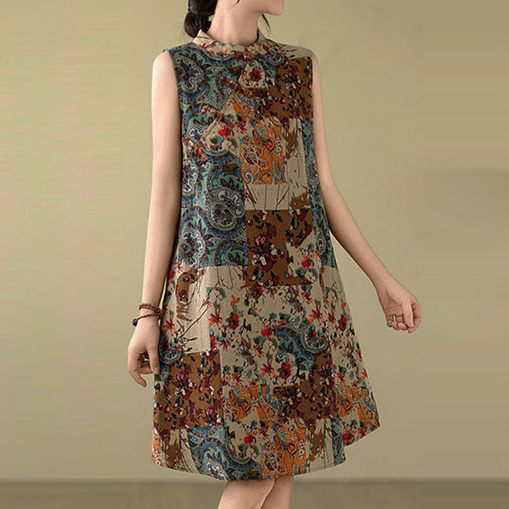Buddha Stones Vestido de verano sin mangas para mujer con estampado floral paisley y bolsillos. - image 4