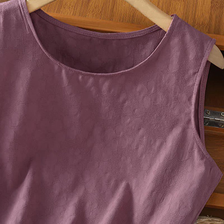 Buddha Stones Camiseta sin mangas de verano informal con abertura lateral y estampado floral para mujer. - image 10