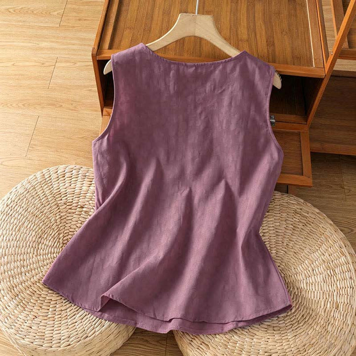 Buddha Stones Camiseta sin mangas de verano informal con abertura lateral y estampado floral para mujer. - image 8