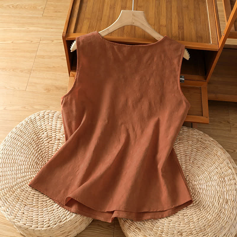Buddha Stones Camiseta sin mangas de verano informal con abertura lateral y estampado floral para mujer. - image 1