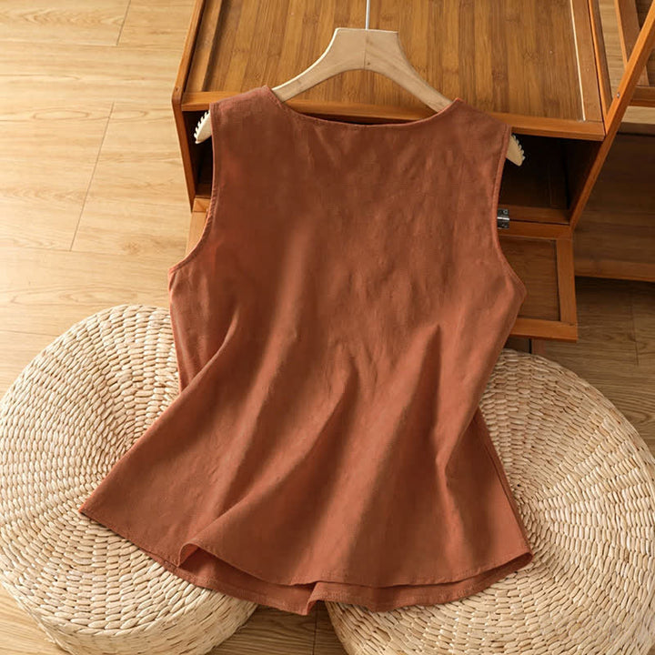 Buddha Stones Camiseta sin mangas de verano informal con abertura lateral y estampado floral para mujer. - image 1