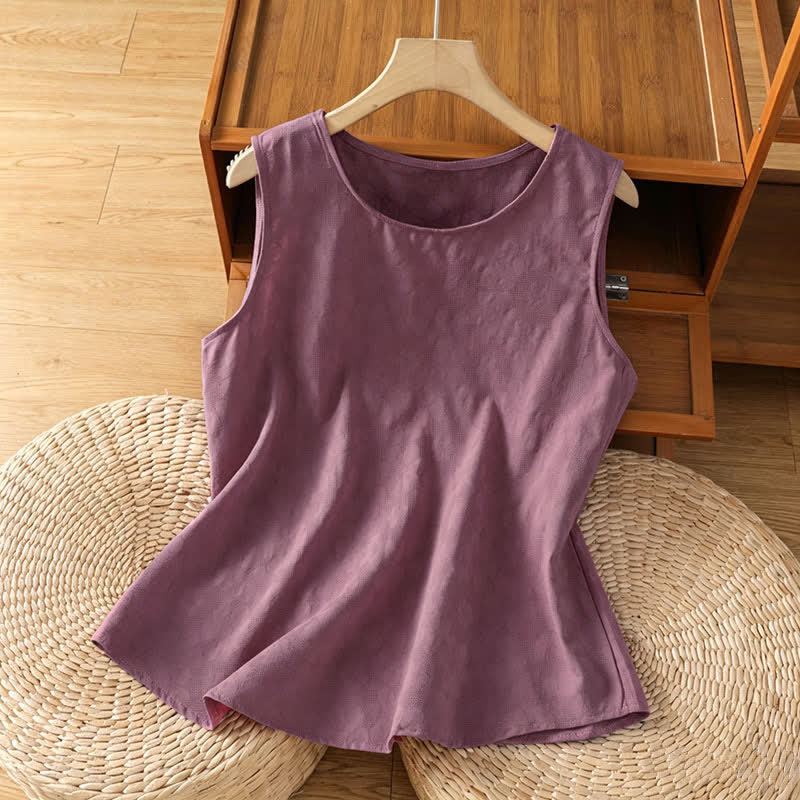 Buddha Stones Camiseta sin mangas de verano informal con abertura lateral y estampado floral para mujer. - Rojo violeta pálido - US8-10，UK/AU12-14，EU40-42 (2XL) - image 7