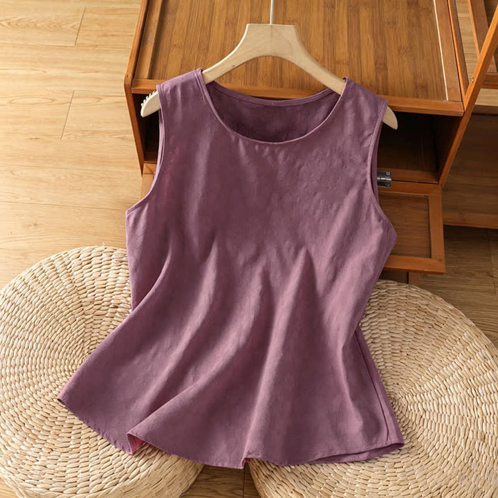 Buddha Stones Camiseta sin mangas de verano informal con abertura lateral y estampado floral para mujer. - Rojo violeta pálido - US8-10，UK/AU12-14，EU40-42 (2XL) - image 7