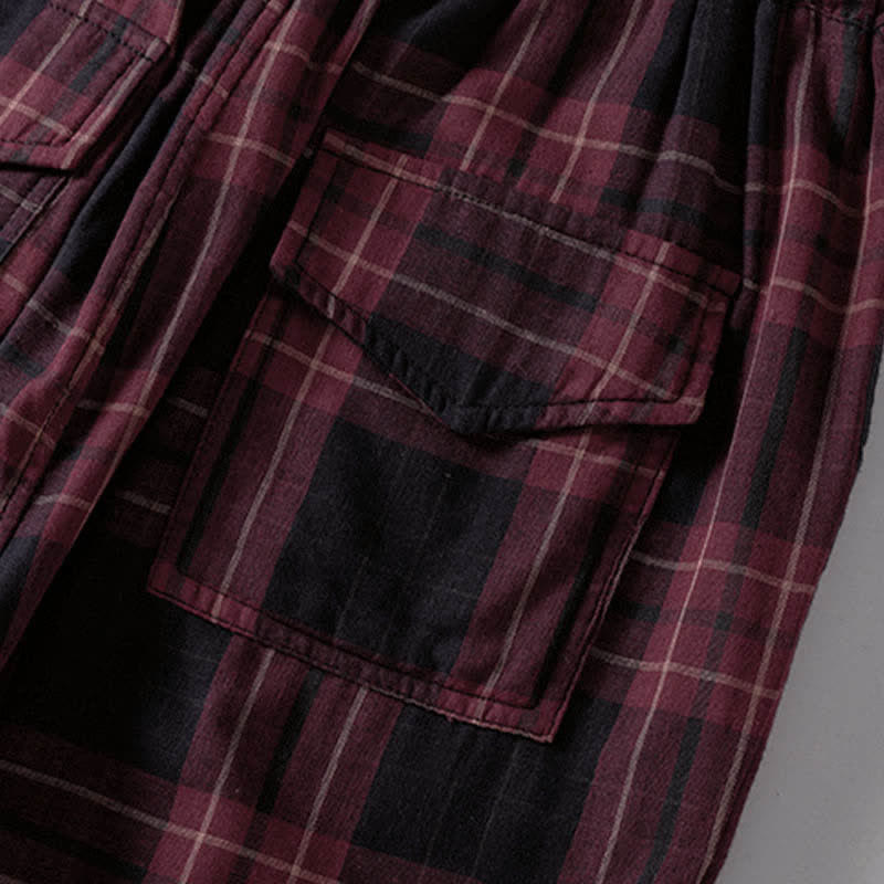 Buddha Stones Pantalones harem cortos para mujer, estilo casual de primavera, con cordón ajustable, estampado a cuadros, cintura elástica y bolsillos. - image 18