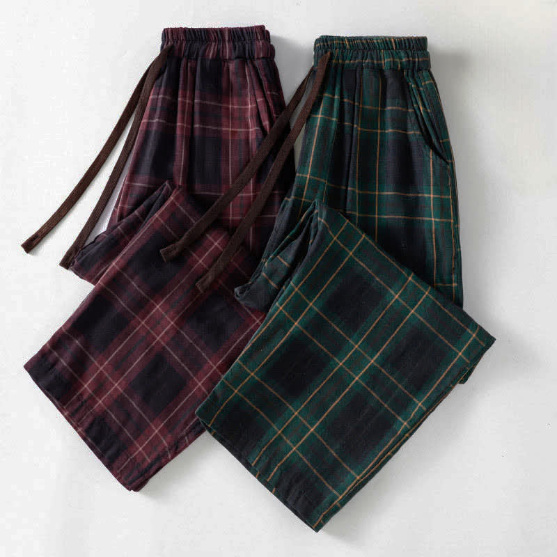 Buddha Stones Pantalones harem cortos para mujer, estilo casual de primavera, con cordón ajustable, estampado a cuadros, cintura elástica y bolsillos. - image 23