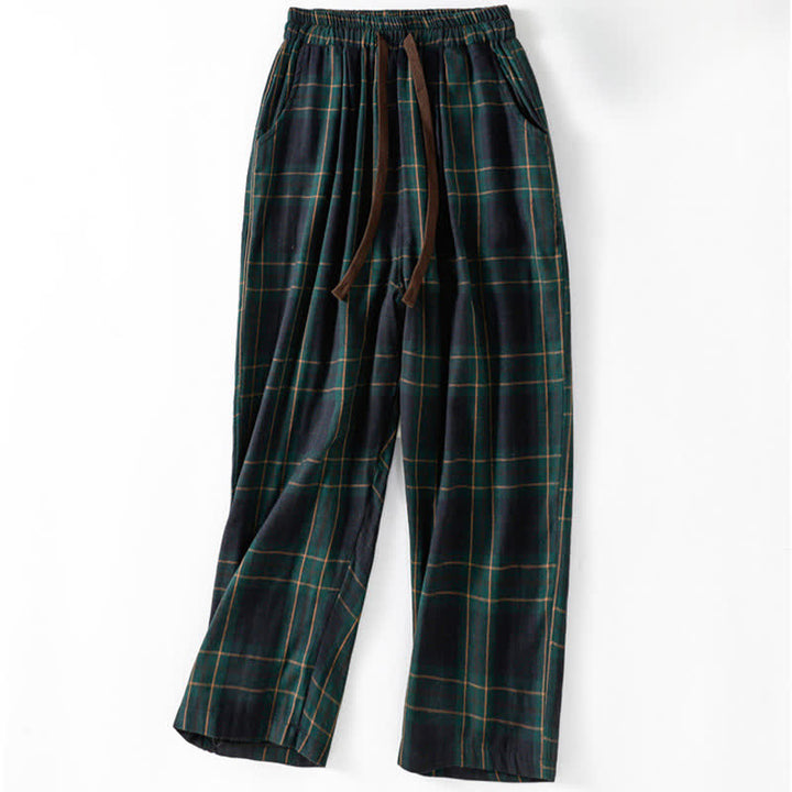 Buddha Stones Pantalones harem cortos para mujer, estilo casual de primavera, con cordón ajustable, estampado a cuadros, cintura elástica y bolsillos. - Verde azulado - US12, UK/AU16, EU44 (2XL) - image 0