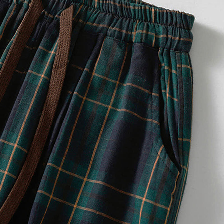 Buddha Stones Pantalones harem cortos para mujer, estilo casual de primavera, con cordón ajustable, estampado a cuadros, cintura elástica y bolsillos. - image 5