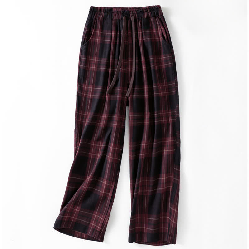 Buddha Stones Pantalones harem cortos para mujer, estilo casual de primavera, con cordón ajustable, estampado a cuadros, cintura elástica y bolsillos. - Rojo oscuro - US12, UK/AU16, EU44 (2XL) - image 10