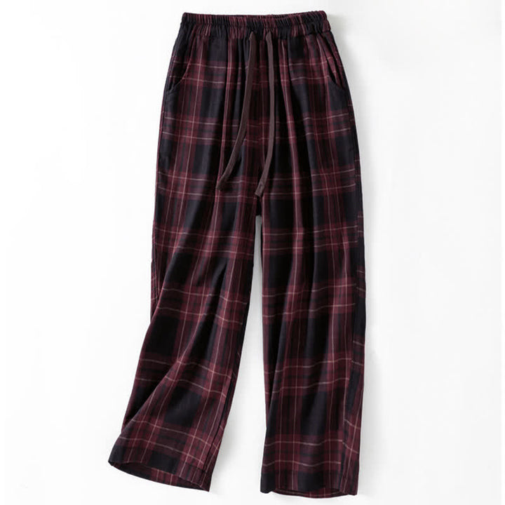 Buddha Stones Pantalones harem cortos para mujer, estilo casual de primavera, con cordón ajustable, estampado a cuadros, cintura elástica y bolsillos. - Rojo oscuro - US12, UK/AU16, EU44 (2XL) - image 10