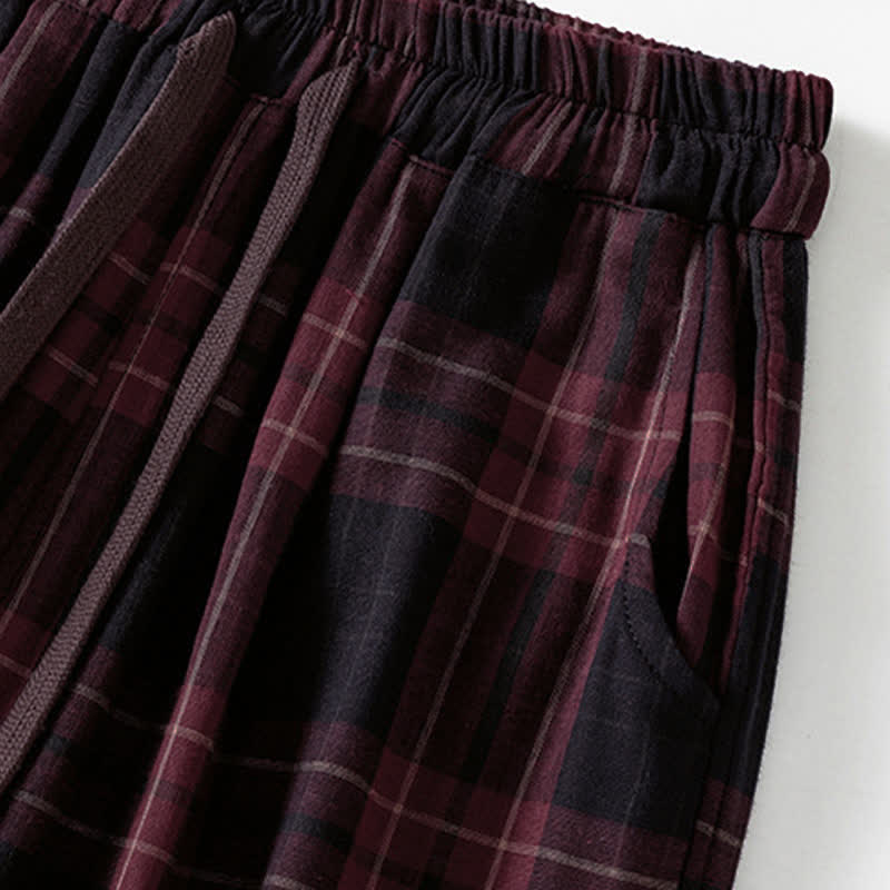 Buddha Stones Pantalones harem cortos para mujer, estilo casual de primavera, con cordón ajustable, estampado a cuadros, cintura elástica y bolsillos. - image 14