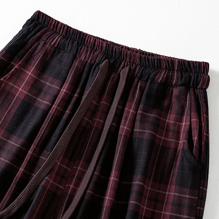 Buddha Stones Pantalones harem cortos para mujer, estilo casual de primavera, con cordón ajustable, estampado a cuadros, cintura elástica y bolsillos. - image 13