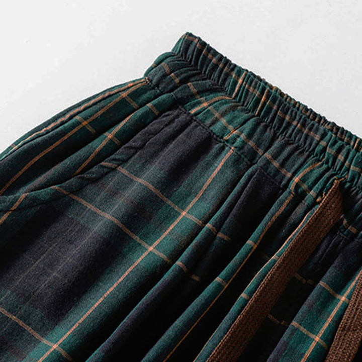 Buddha Stones Pantalones harem cortos para mujer, estilo casual de primavera, con cordón ajustable, estampado a cuadros, cintura elástica y bolsillos. - image 4