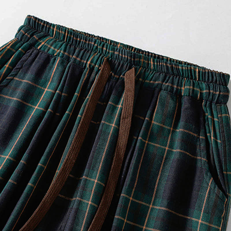 Buddha Stones Pantalones harem cortos para mujer, estilo casual de primavera, con cordón ajustable, estampado a cuadros, cintura elástica y bolsillos. - image 3