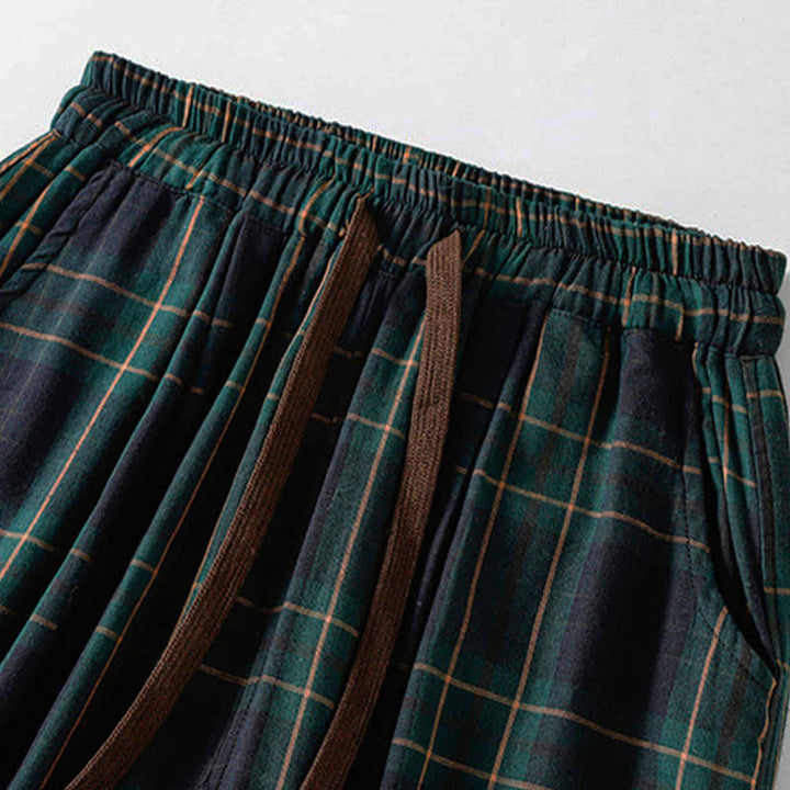 Buddha Stones Pantalones harem cortos para mujer, estilo casual de primavera, con cordón ajustable, estampado a cuadros, cintura elástica y bolsillos. - image 3
