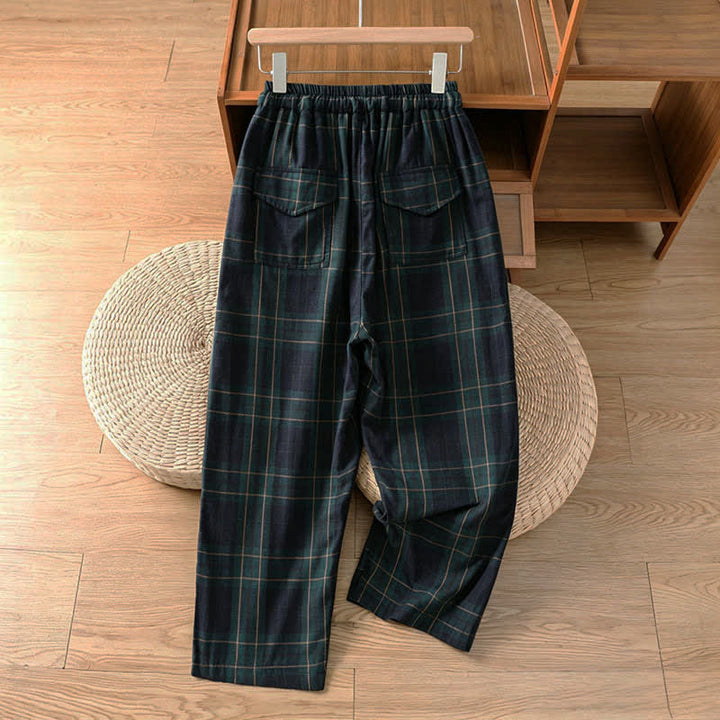 Buddha Stones Pantalones harem cortos para mujer, estilo casual de primavera, con cordón ajustable, estampado a cuadros, cintura elástica y bolsillos. - image 2