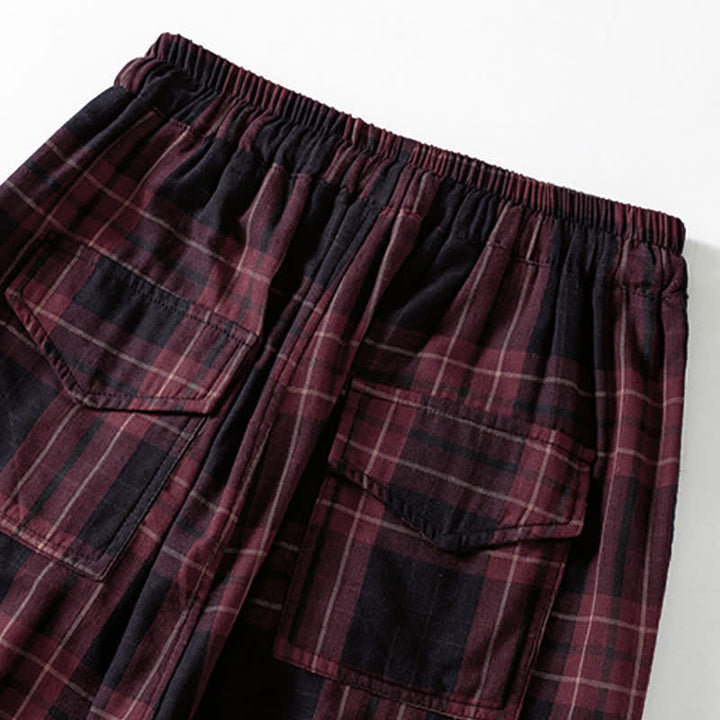 Buddha Stones Pantalones harem cortos para mujer, estilo casual de primavera, con cordón ajustable, estampado a cuadros, cintura elástica y bolsillos. - image 17