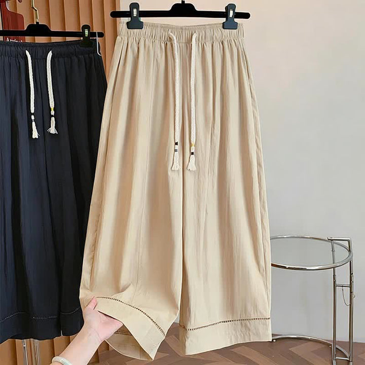 Buddha Stones Pantalones de mujer de pierna ancha, cortos, con cordón ajustable y bolsillos, estilo casual de primavera/verano. - Caqui - US12, UK/AU16, EU44 (2XL) - image 0