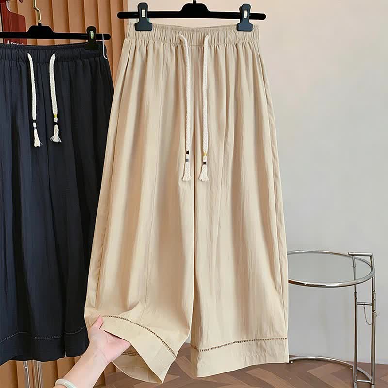 Buddha Stones Pantalones de mujer de pierna ancha, cortos, con cordón ajustable y bolsillos, estilo casual de primavera/verano. - Caqui - US12, UK/AU16, EU44 (2XL) - image 0