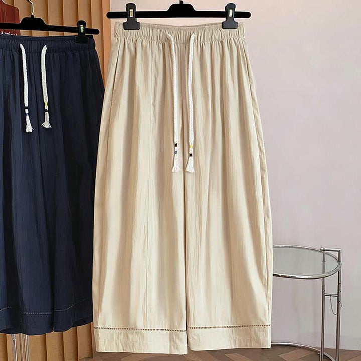 Buddha Stones Pantalones de mujer de pierna ancha, cortos, con cordón ajustable y bolsillos, estilo casual de primavera/verano. - image 2