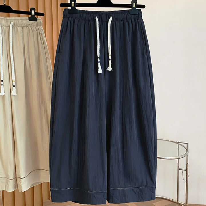 Buddha Stones Pantalones de mujer de pierna ancha, cortos, con cordón ajustable y bolsillos, estilo casual de primavera/verano. - image 12
