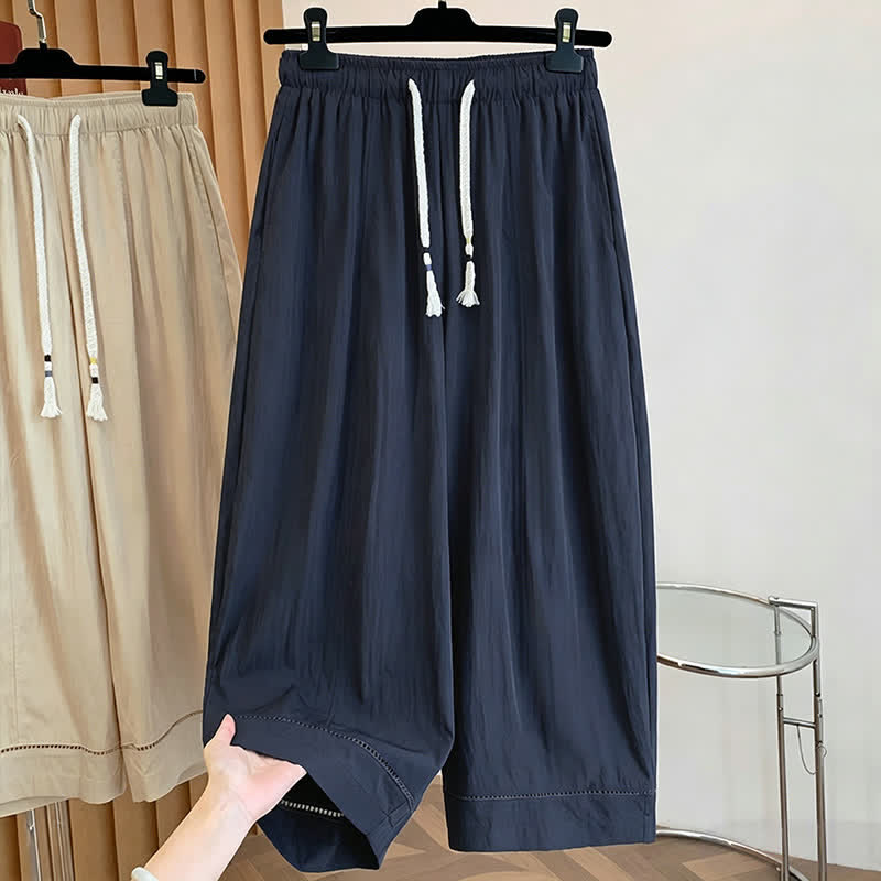 Buddha Stones Pantalones de mujer de pierna ancha, cortos, con cordón ajustable y bolsillos, estilo casual de primavera/verano. - Azul medianoche - US12, UK/AU16, EU44 (2XL) - image 11