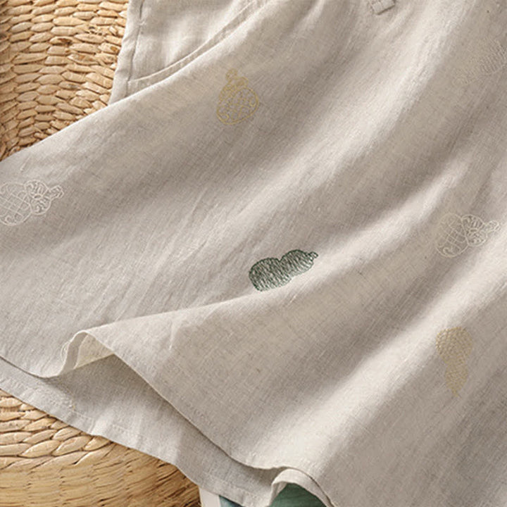 Buddha Stones Camisas de manga corta para mujer estilo Tang de verano con cuello mandarín, botones de rana y bordado de calabaza. - image 17