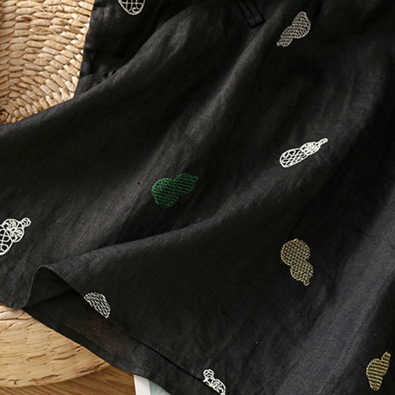 Buddha Stones Camisas de manga corta para mujer estilo Tang de verano con cuello mandarín, botones de rana y bordado de calabaza. - image 11