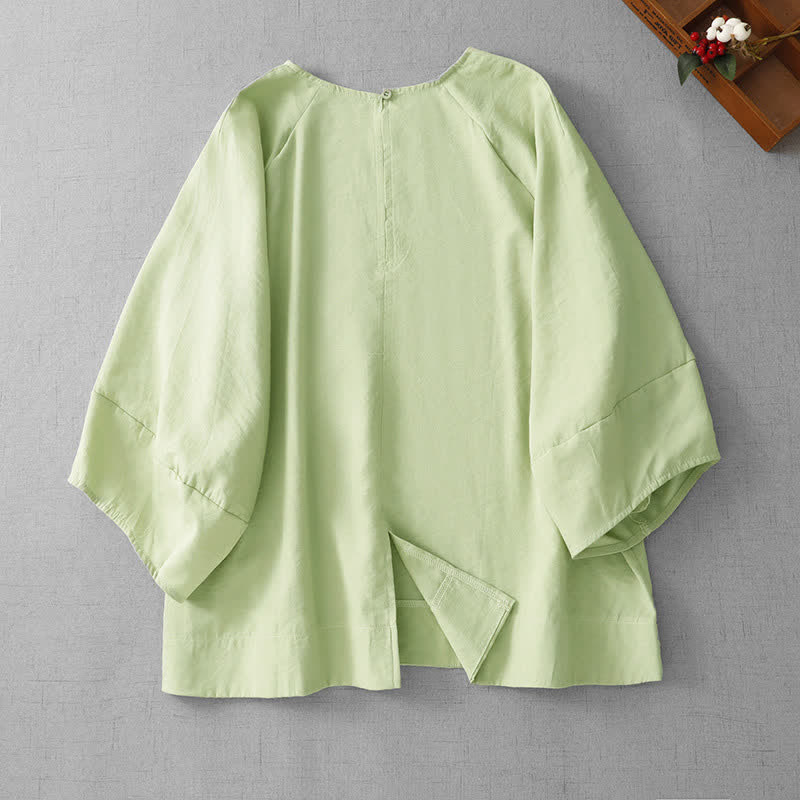 Buddha Stones Camiseta de manga larga para mujer, estilo casual minimalista, con cuello redondo y color liso, ideal para primavera y verano. - image 1