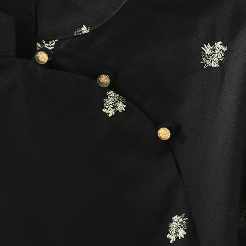 Buddha Stones Camiseta sin mangas de verano estilo Tang con cuello mandarín y bordado floral pequeño para mujer. - image 3