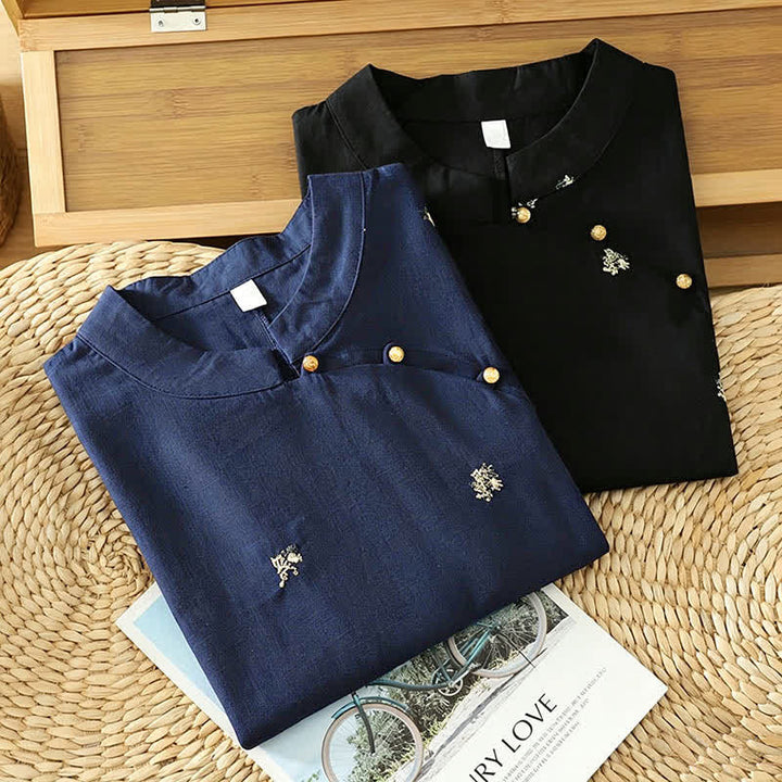 Buddha Stones Camiseta sin mangas de verano estilo Tang con cuello mandarín y bordado floral pequeño para mujer. - image 18
