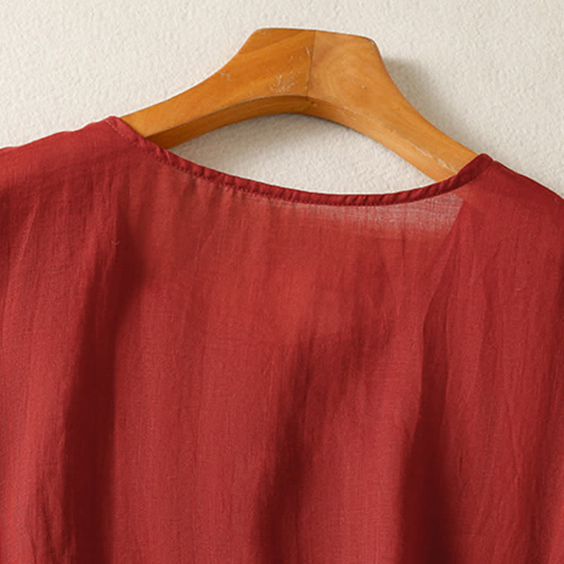 Buddha Stones Camisas de manga corta para mujer, estilo bohemio informal de verano, con bolsillo de parche, medio botón y mangas acampanadas. - image 11