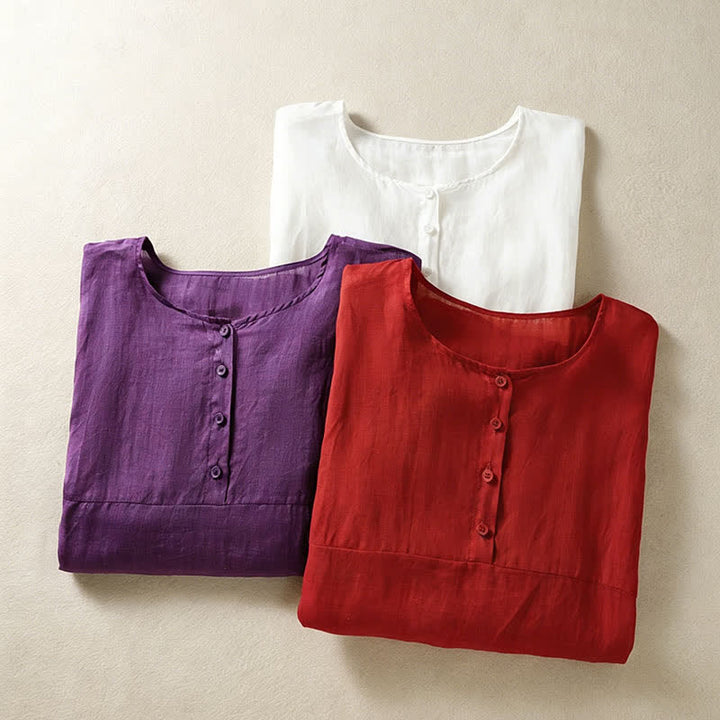 Buddha Stones Camisas de manga corta para mujer, estilo bohemio informal de verano, con bolsillo de parche, medio botón y mangas acampanadas. - image 25
