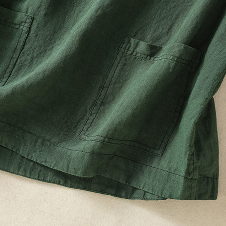 Buddha Stones Camiseta sin mangas minimalista de verano con botones y bolsillo de parche para mujer. - image 19