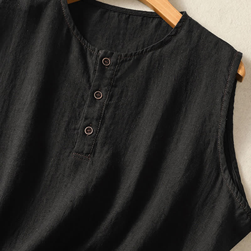 Buddha Stones Camiseta sin mangas minimalista de verano con botones y bolsillo de parche para mujer. - image 11