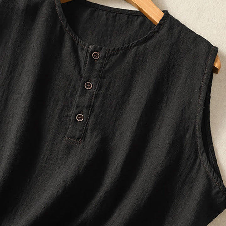 Buddha Stones Camiseta sin mangas minimalista de verano con botones y bolsillo de parche para mujer. - image 11