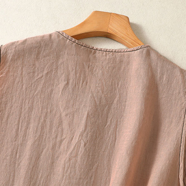 Buddha Stones Camiseta sin mangas minimalista de verano con botones y bolsillo de parche para mujer. - image 32