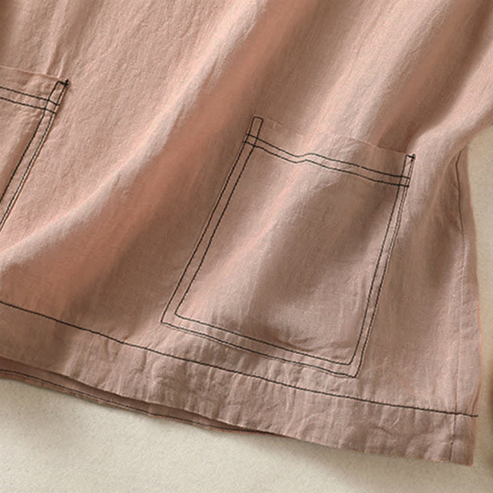 Buddha Stones Camiseta sin mangas minimalista de verano con botones y bolsillo de parche para mujer. - image 30
